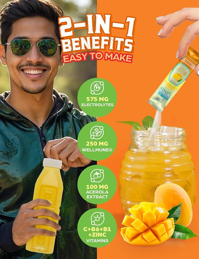 Hydration + Immunity Electrolyte Drink Mix ??Mango Agua Fresca Flavor | Sugar-Free Powder with
