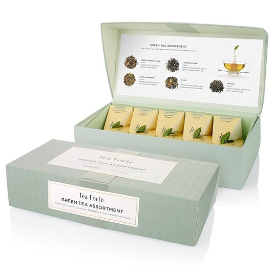 Tea Forte Assorted Green Tea Petite Presentation Box Tea Gift Set Sampler, 10 Count, 2 of Each