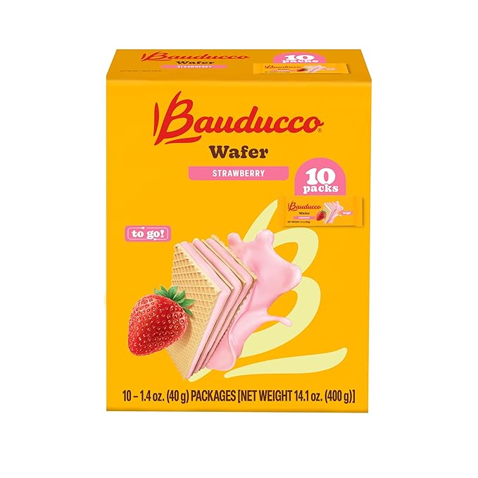 Bauducco Wafer Cookies, Strawberry, Single Serve, 14.1 oz (Pack of 10) - Individually Wrapped