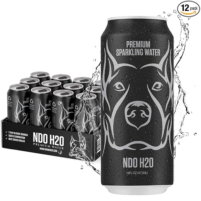 NDO H2O Premium Purified Water Case - 12 Pack (16 fl oz, Sparkling) | Reverse Osmosis Canned Water