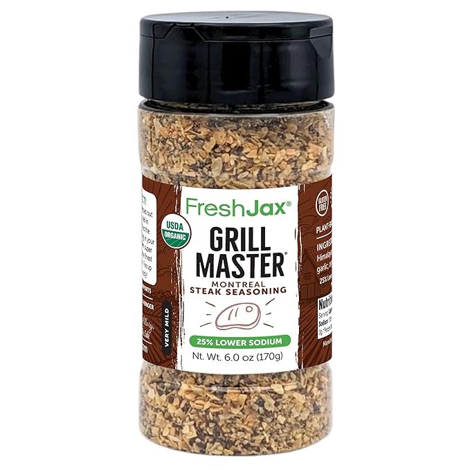 FreshJax Grill Master Montreal Steak Seasoning ??Organic Low Sodium 6.0 oz Bottle, Bold BBQ &
