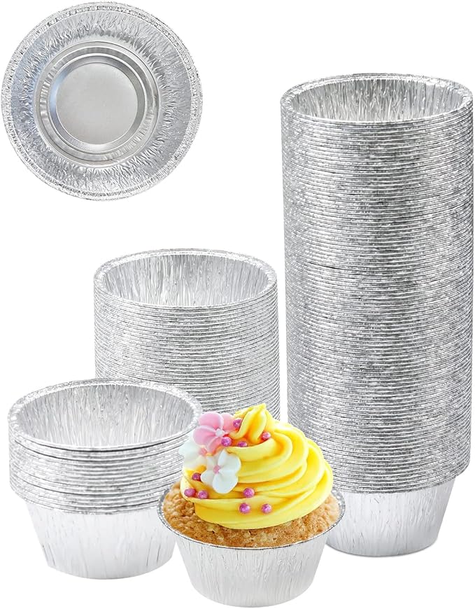 Aluminum Foil Baking Cups, Disposable Ramekin 4 Oz Silver Foil Cupcake liners, 150 Pcs Aluminum
