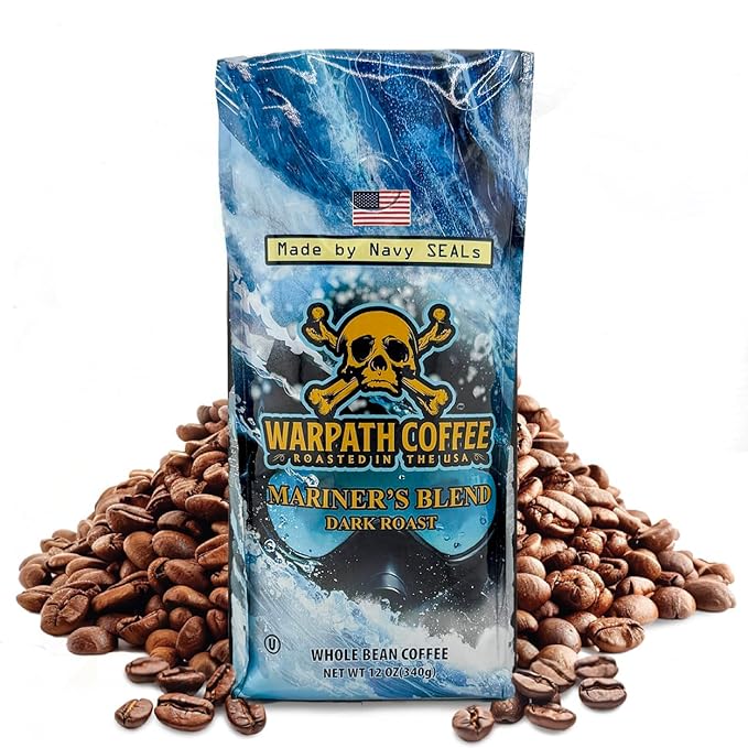 Warpath Coffee Dark Roast Whole Bean Coffee, Mariner's Blend, High Caffeine, Extra Strong Roasted