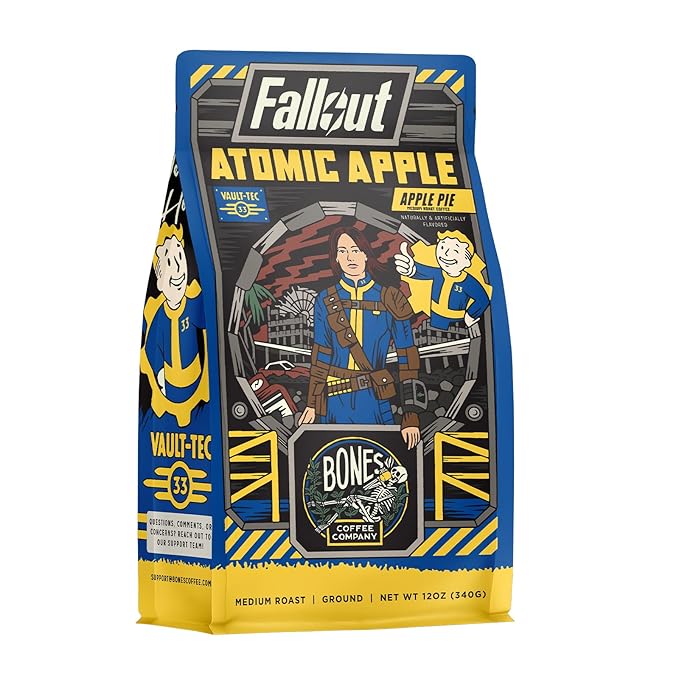 Bones Coffee Company Fallout Atomic Apple, Apple Pie Flavored Coffee, Medium Roast Low Acid Arabica