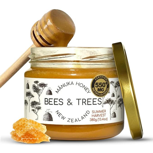 Bees & Trees Manuka Honey 550+ MGO – Pure New Zealand Raw Monofloral Honey – Unpasteurized &