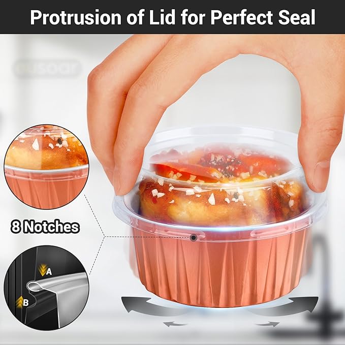 EUSOAR Cupcake Liners for Baking, 60pcs 5oz Foil Ramekins with Lids Dessert Containers, Disposable