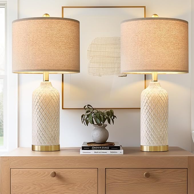 24.25" Modern Ceramic Table Lamps Set of 2 - Gold, Boho & Farmhouse Style for Living Room, Bedside