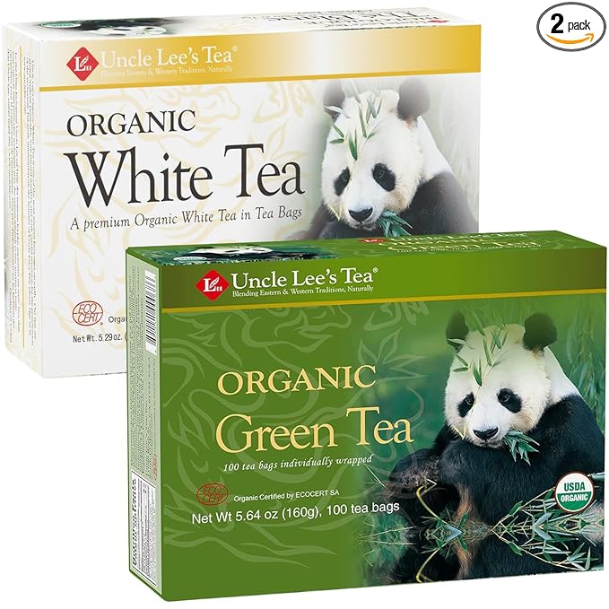Uncle Lee's Organic White & Green Tea Variety 2-Pack (206 Individually Wrapped Bags) – Lightly