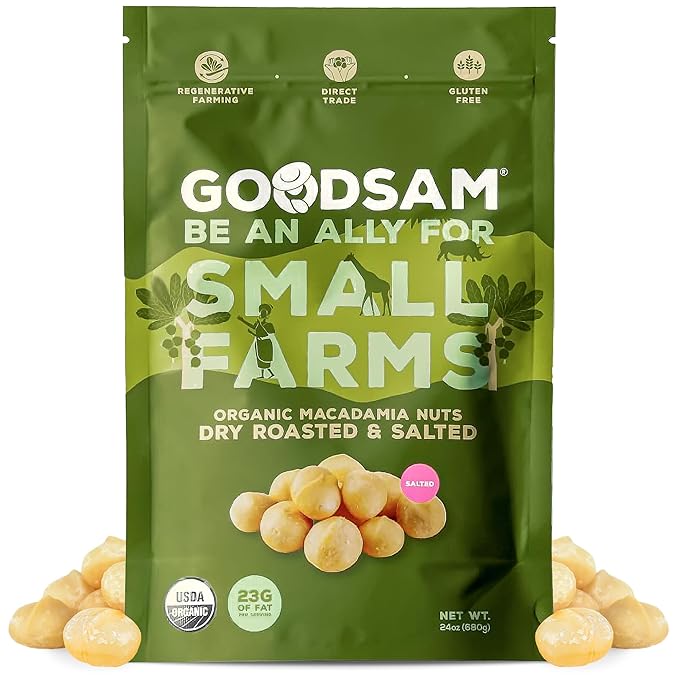GoodSAM Organic Roasted Macadamia Nuts 1.5lb, Salted, Gluten Free, Non GMO, Vegan, Keto