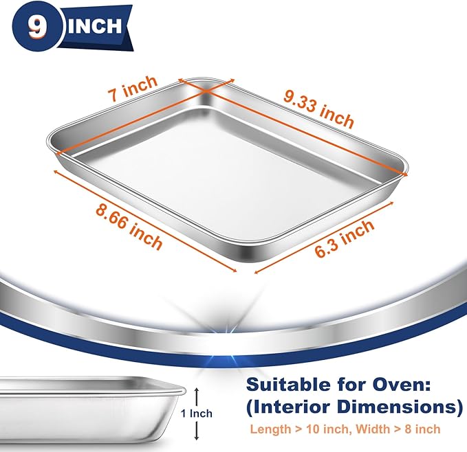 P&P CHEF 9 Inch Baking Cookie Sheet, Oven Pan Tray Stainless Steel Sheet Pan for Kitchen, Oven