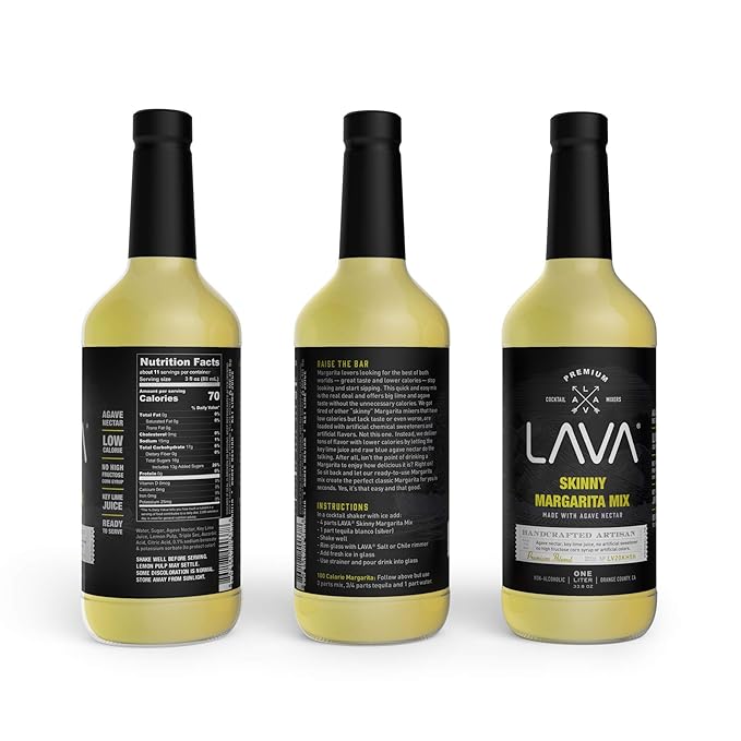 (3 Pack) Premium Skinny Margarita Mix by LAVA Craft Cocktail Co., Low Calorie Margarita Mix Made