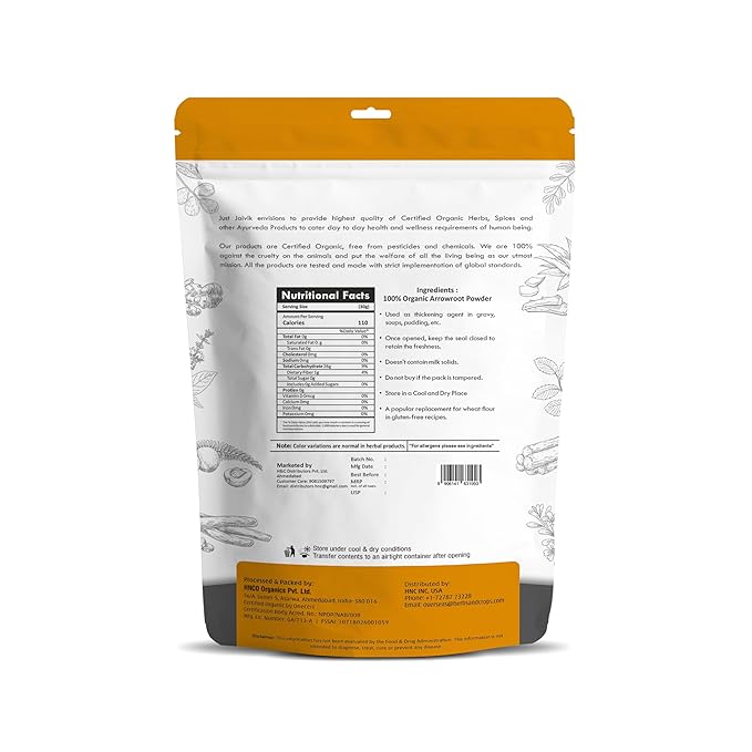 Just Jaivik USDA Certified Organic Arrowroot Powder - Gluten Free, Non GMO, Vegan Friendly, Natural
