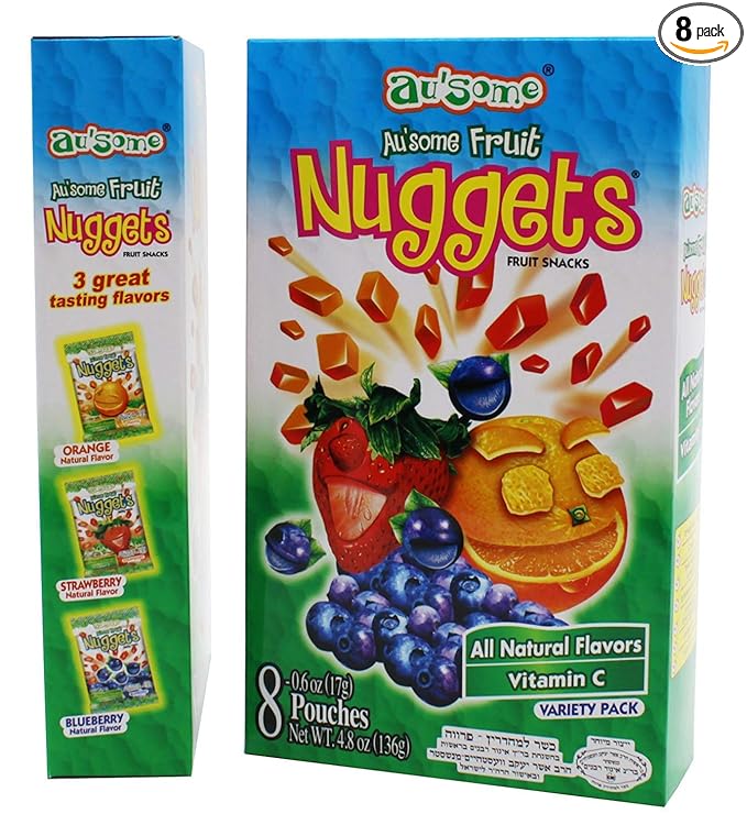 Fruit Juice Nuggets Gift Box Snack - 0.6 ounces, 3 Boxes of 8 pack - Kosher All Natural Flavors