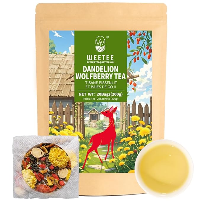 WT WEETEE Dandelion Wolfberry Tea, 10g * 20 Count Corn Firbe Tea Bags, Multiple Brewing, Made from