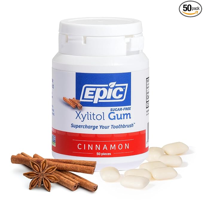 Epic 100% Xylitol Cinnamon Chewing Gum - Sugar Free, Aspartame Free Dental Gum - Supports Oral