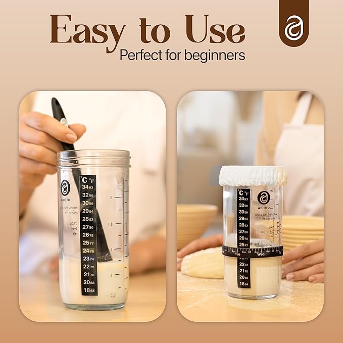 Sourdough Jar Kit, Includes 34 oz Sourdough Starter Jar with Metallic Lid, Silicone Spatula
