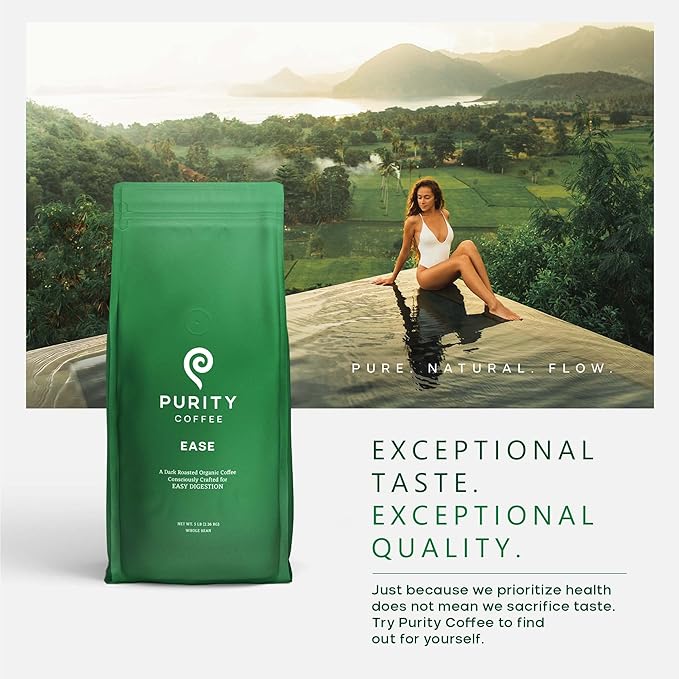 Purity Coffee EASE Dark Roast Low Acid Organic Coffee - USDA Certified Organic Specialty Grade
