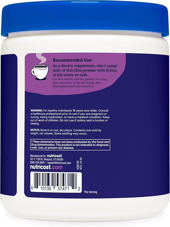 Nutricost Nutrizen PM Unwind Adaptogenic Mushroom Drink (Chocolate Flavored) 30 Servings - Includes