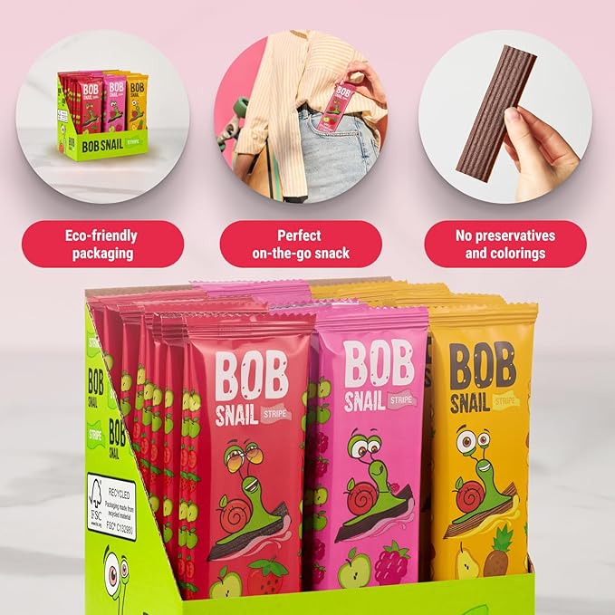 BOB SNAIL Healthy Organic Fruit Snacks for Kids and Adults ??30 Organic Fruit Leather Snacks with