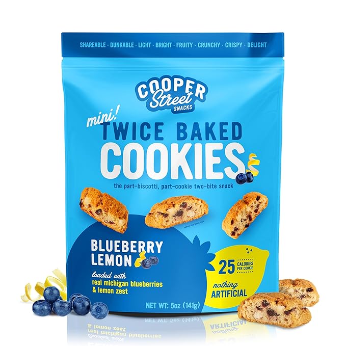 Cooper Street Twice Baked Lemon Blueberry Biscotti Cookies - Light and Crispy Coffee Cookie Bites
