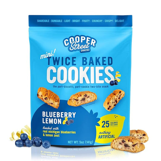 Cooper Street Twice Baked Lemon Blueberry Biscotti Cookies - Light and Crispy Coffee Cookie Bites