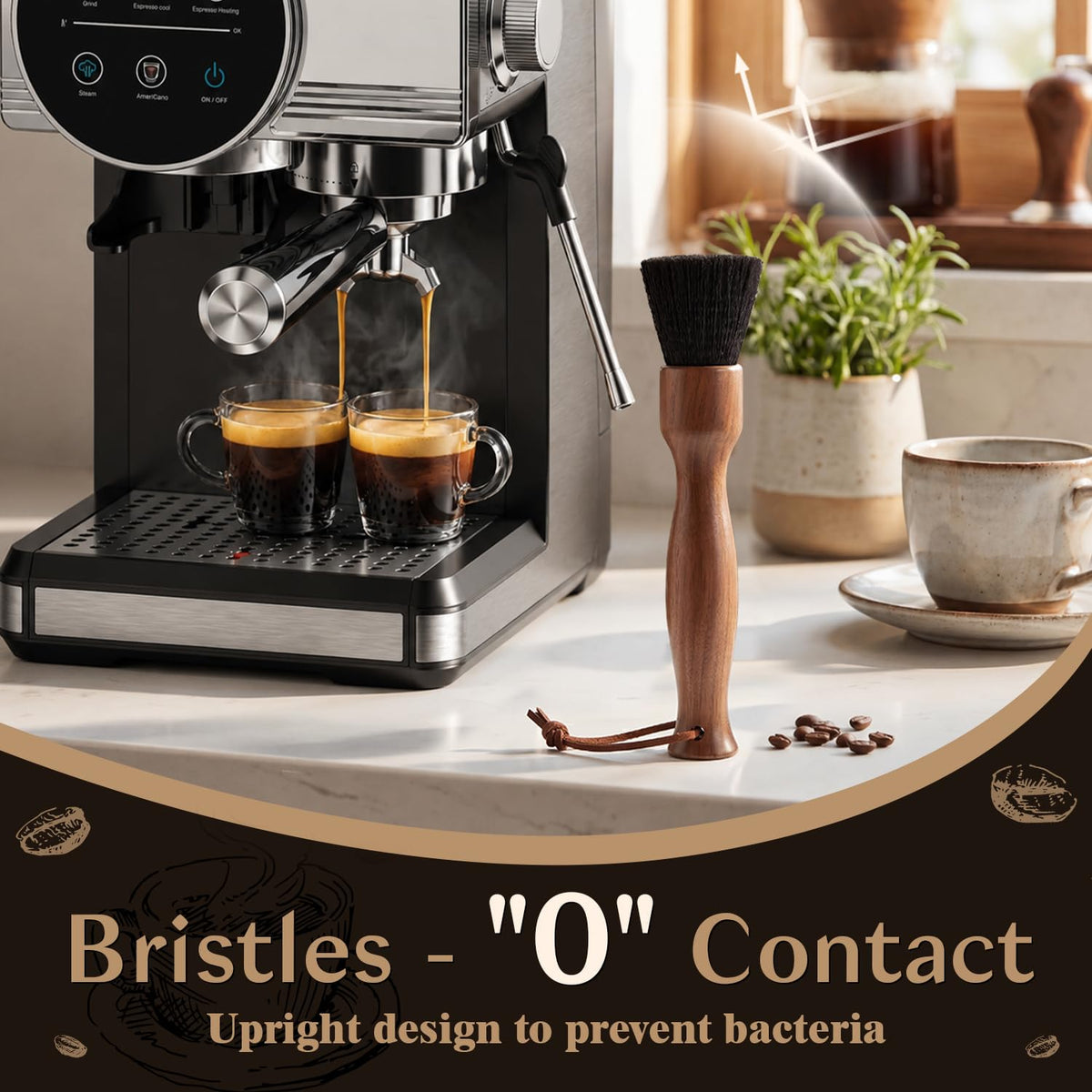 Belongtous Coffee Grinder Cleaning Brush, Fluffy & Soft Bristles Coffee Brush and Walnut Wood
