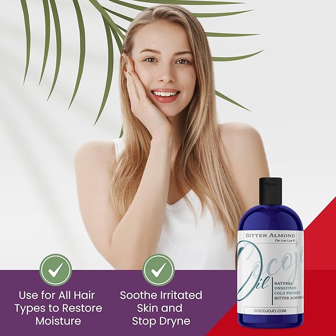 cocojojo Pure Bitter Almond 16 oz 1 pint Oil Unrefined Cold Pressed Extra Virgin All Natural