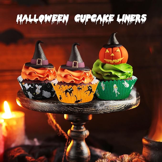 SANNIX 450pcs Halloween Cupcake Liners, Ghost Pumpkin Spider Baking Cups Cupcake Wrappers Paper