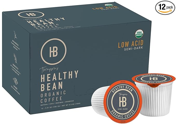 Healthy Bean Low Acid Coffee Pods - Superfood Infused, USDA, Organic Low Acid Coffee, Mold Free