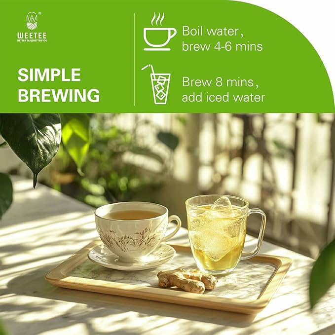 WT WEETEE Organic Ginger Green Tea Bags, Made of Green Tea with Ginger Roots, 100 Warm & Refreshing