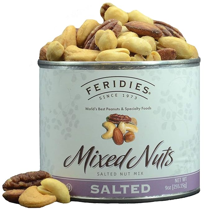 FERIDIES Deluxe Mixed Nuts Salted (9 Ounce) Nut Tin Vacuum Sealed Packaging. Cashews, Almonds