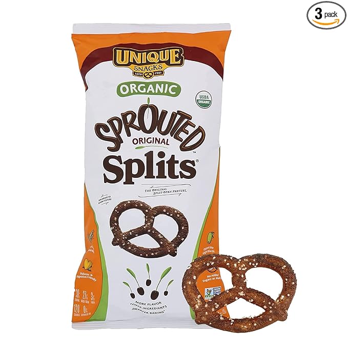 Unique Snacks Sprouted Splits Pretzels, Sprouted Pretzels, Delicious Homestyle Baked Snack Bag, OU