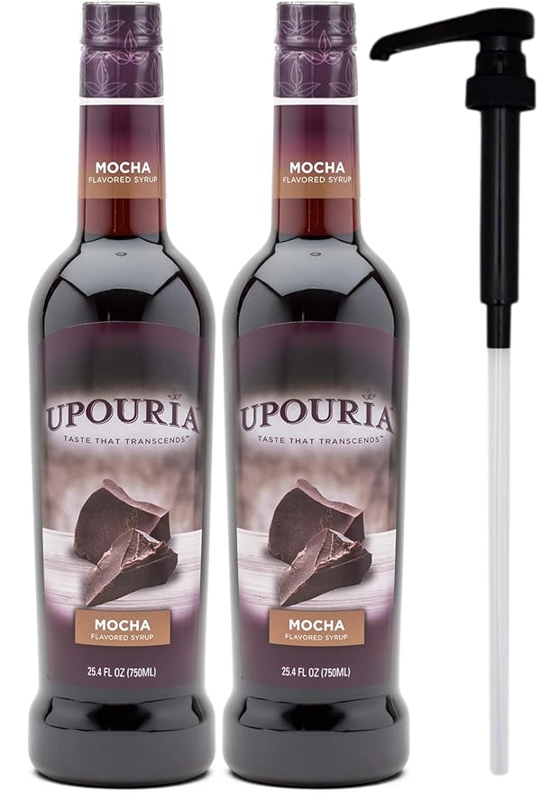 Upouria Mocha Coffee Syrup Flavoring, 100% Vegan, Gluten-Free, Kosher, 750 mL Bottle (Pack of 2)