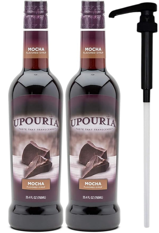 Upouria Mocha Coffee Syrup Flavoring, 100% Vegan, Gluten-Free, Kosher, 750 mL Bottle (Pack of 2)