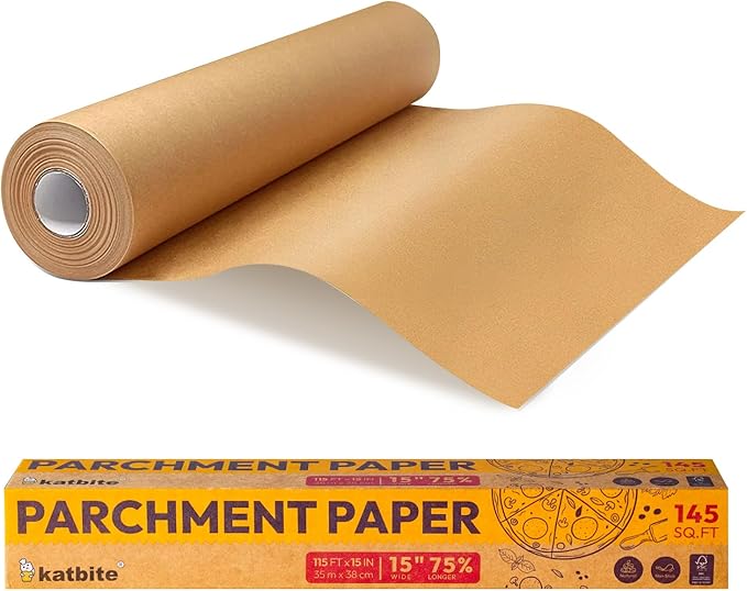 Katbite Parchment Paper Roll 15in x 115ft, Unbleached Pachment Baking Paper Roll 145 Sq.Ft