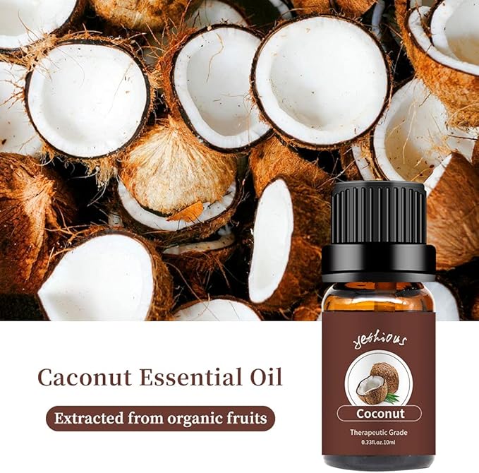 yethious Coconut Essential Oil for Diffuser, Skin, Hair, Massage Pure Natural Organic Coconut Oil
