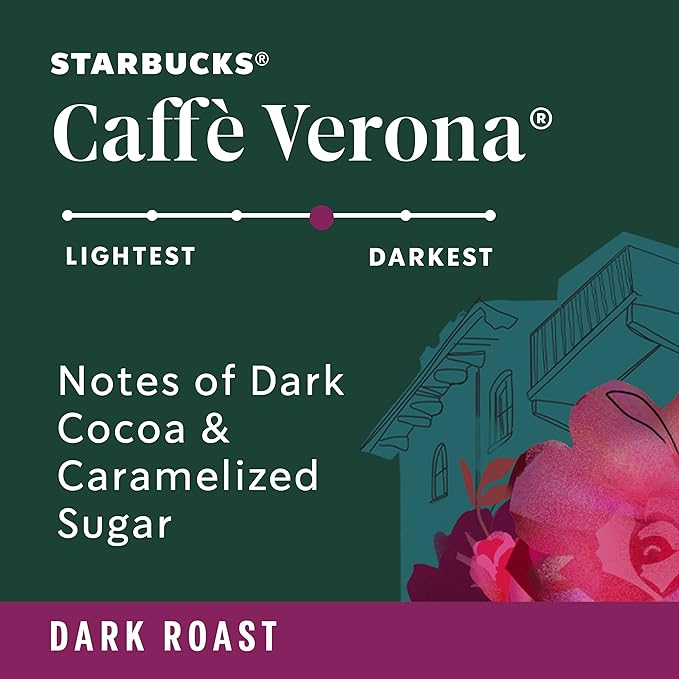 Starbucks Whole Bean Coffee, Dark Roast Coffee, Caffè Verona, 100% Arabica, 6 bags (18 oz each)
