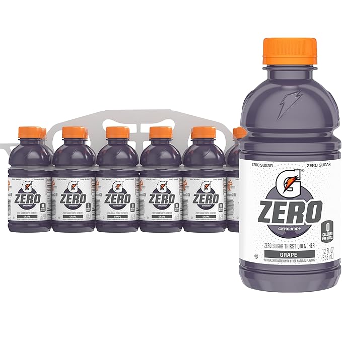 Gatorade Thirst Quencher Zero Sugar Sports Drink, Grape, 12oz Bottles, 12 Pack, Electrolytes for