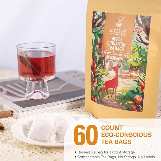 WT WEETEE Apple Cinnamon Herbal Tea Bags, 60 Count, Perfect Blend of Sweet Cinnamon, Tart Hibiscus