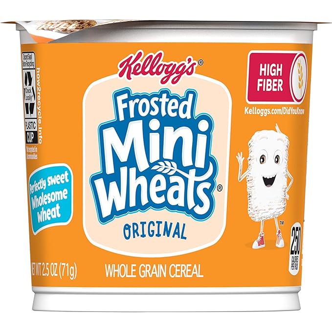 Kellogg's Frosted Mini-Wheats Breakfast Cereal Cups, High Fiber Cereal, Kids Snacks, Original, 30oz