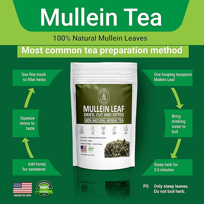 Herbal Hermit Mullein Leaf Tea (3 oz/85 grams) Herb for Respiratory Support, Mucous Membranes, Lung