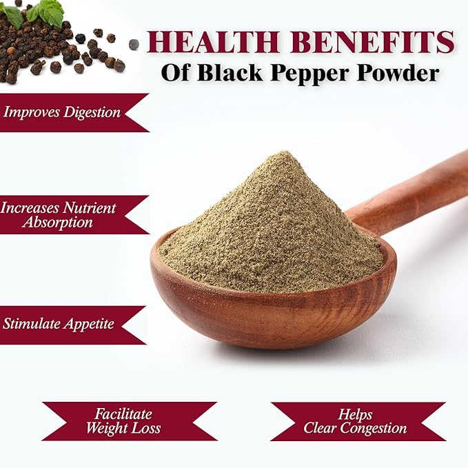Himalayan Chef Organic Black Pepper Powder Shaker - 6.17Oz (175g), Free from Artificial Colors &