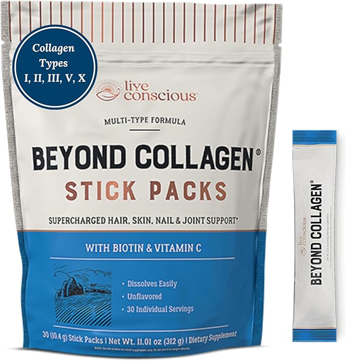 Live Conscious Beyond Collagen Peptides Powder Unflavored Packets - Hydrolyzed Collagen Powder