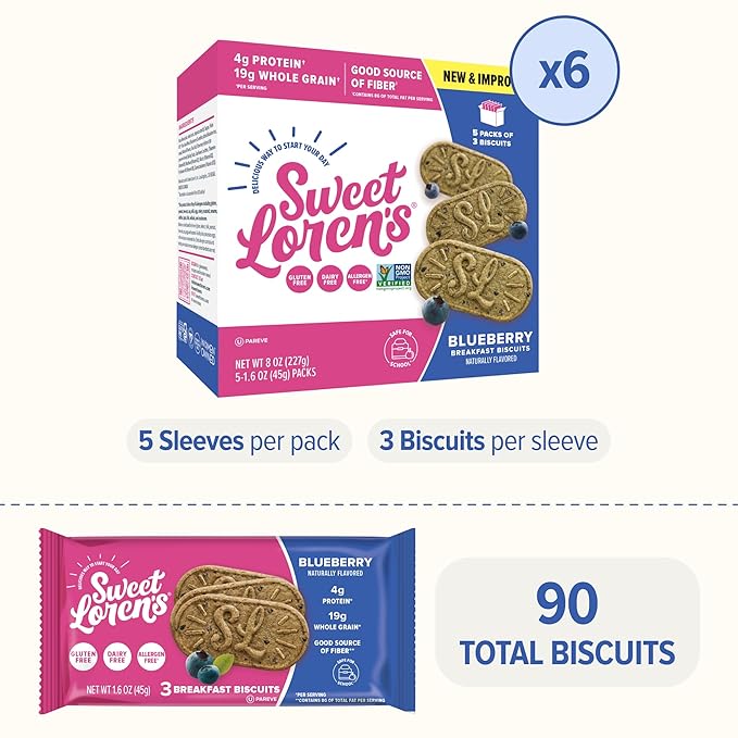 Sweet Loren's Vegan Breakfast Biscuits | Blueberry | 4g Protein, 19g Whole Grains | Plant Based