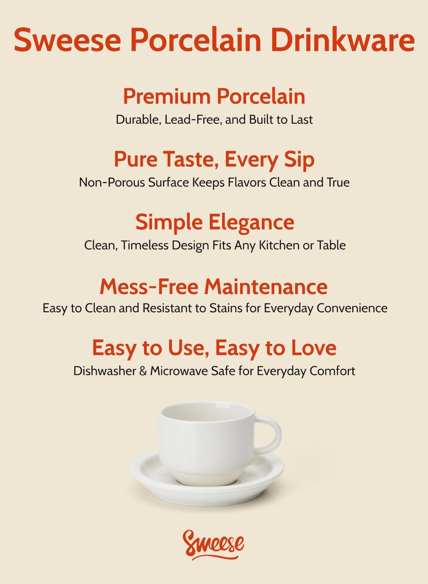 Sweese 2.5 Ounce Porcelain Stackable Espresso Cups with Saucers and Metal Stand Set of 4, White