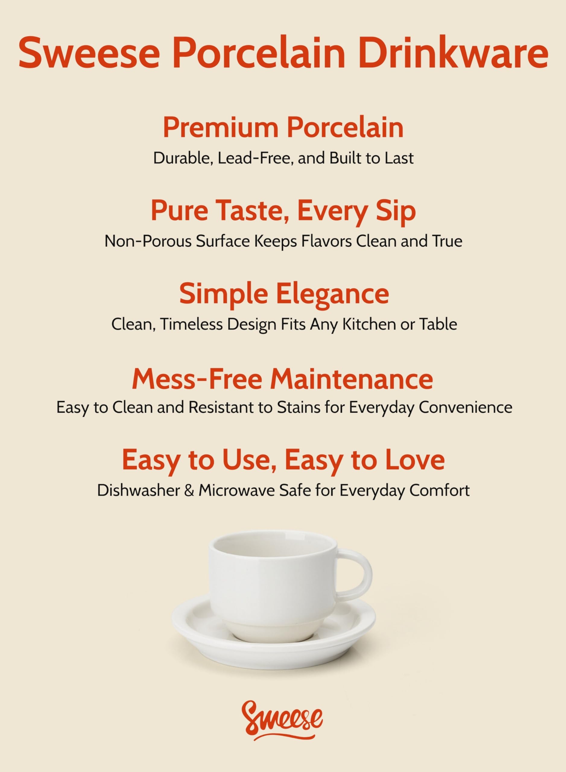 Sweese 2.5 Ounce Porcelain Stackable Espresso Cups with Saucers and Metal Stand Set of 4, White