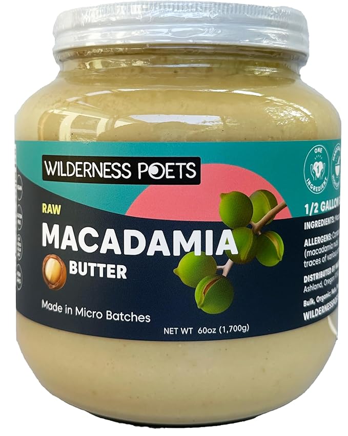 Wilderness Poets, Raw Macadamia Butter - Bulk (60 Ounce - Half Gallon) - Glass Jar