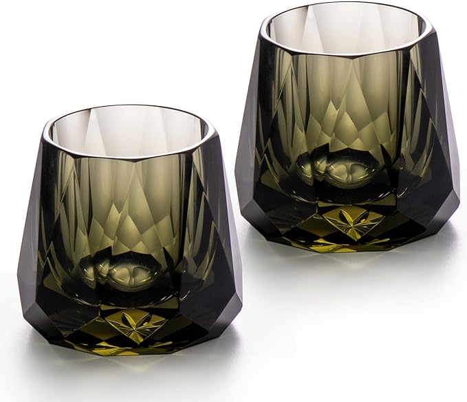 KAMMAK Crystal Whiskey Glasses Set of 2, 5.3oz Old Fashioned Glasses Stemless, Hand Blown Colored