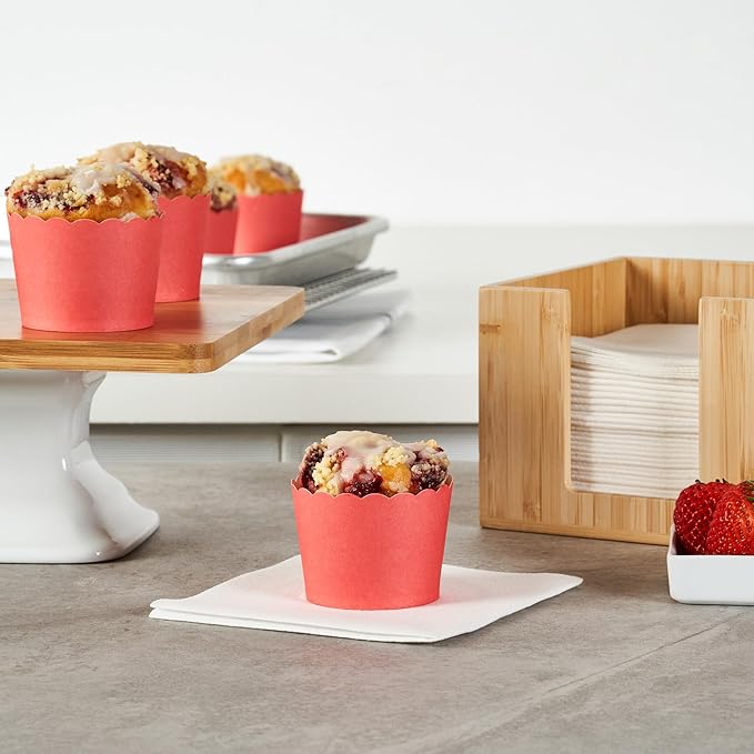 Panificio 3 Ounce Cupcake Wrappers, 200 Scalloped Baking Cups - Oven-Ready, Greaseproof, Red Paper