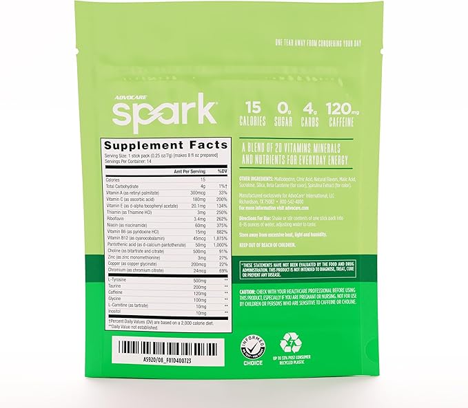 AdvoCare Spark Vitamin & Amino Acid Supplement - Focus & Energy Drink Powder Mix with Vitamin A